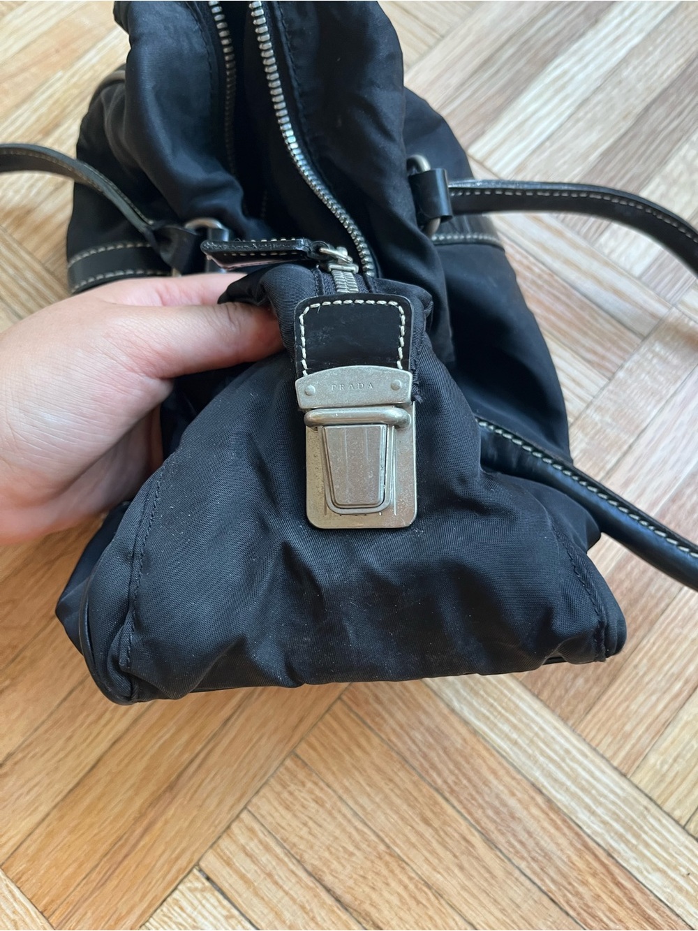 Vintage Prada Black Nylon Leather Handle Shoulder Bag – As Is - Picture 11 of 14